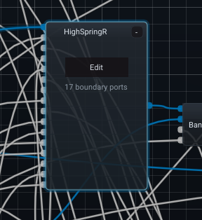 A HighSpringR Submodule shown as one module in its parent graph, with Edit button and boundary ports